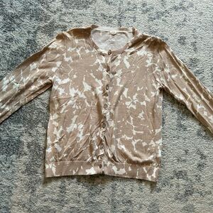 J.Crew Factory tan and cream floral patterned button down cotton cardigan Size L